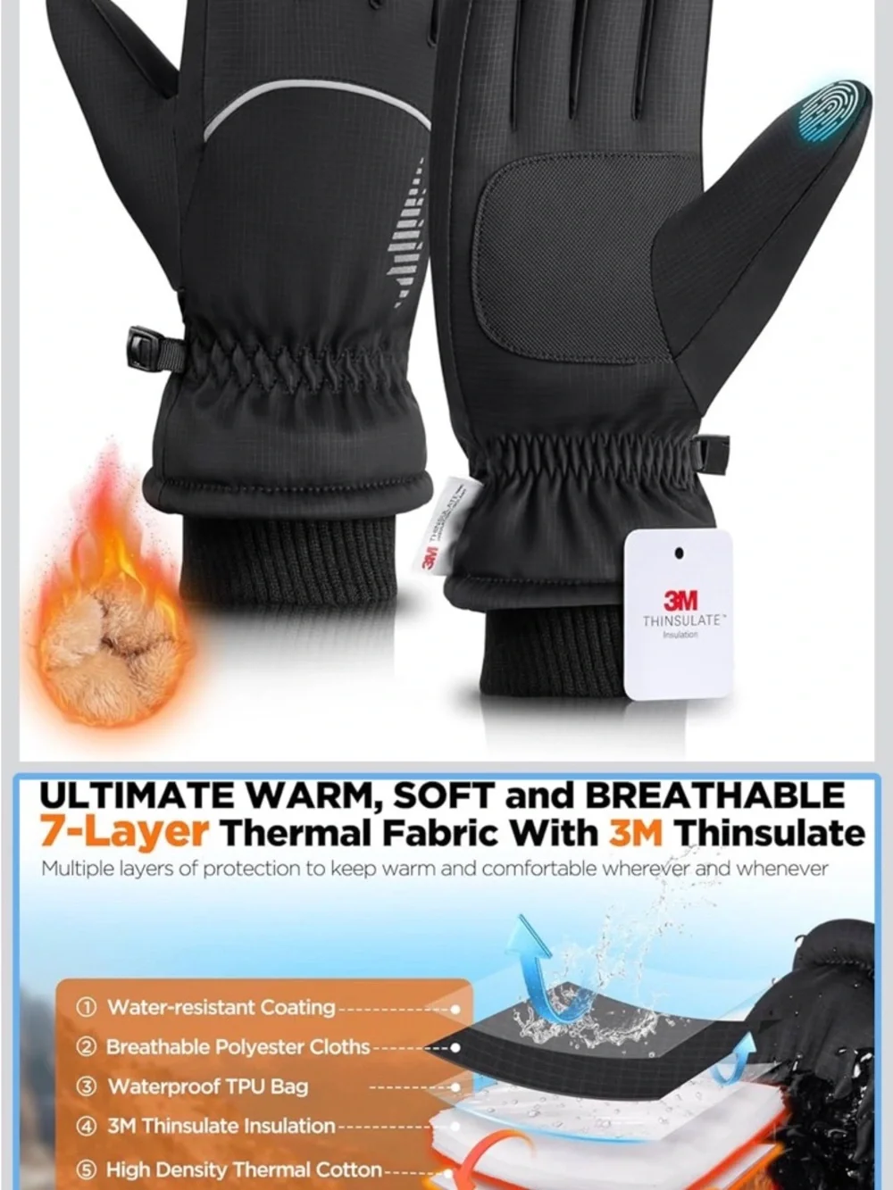 Black Insulated Winter Gloves - Picture 4 of 6